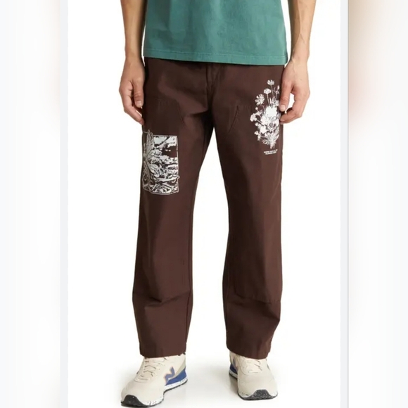 OBEY Mens Big Timer Twill Printed Carpenter Pants 30 Java Brown Baggy Skater - Picture 1 of 13